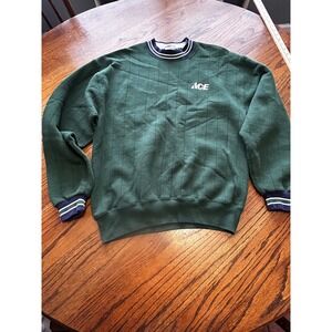 Vintage Jerzees Super Sweats ACE Sweatshirt Green Ribbed Mens Medium Made in USA